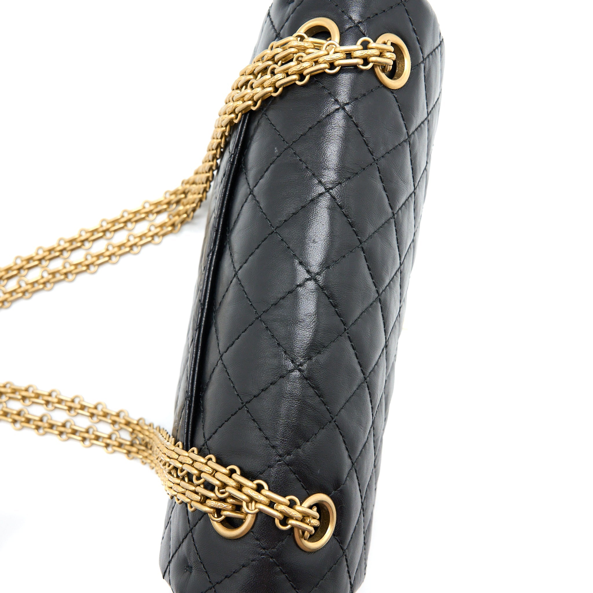 CHANEL SMALL 2.55 REISSUE FLAP BAG AGED CALFSKIN BLACK GHW