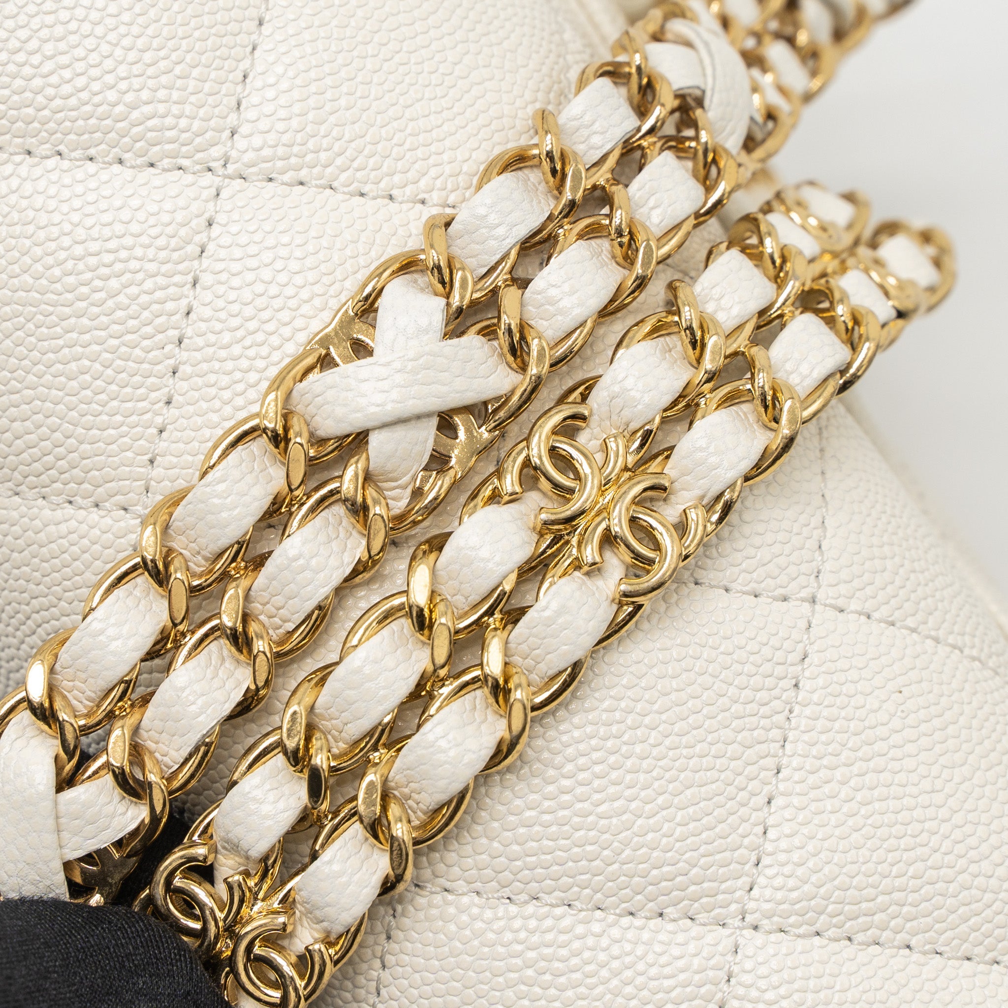 CHANEL 21K COCO FIRST CAVIAR WHITE BRUSHED GHW (MICROCHIP)