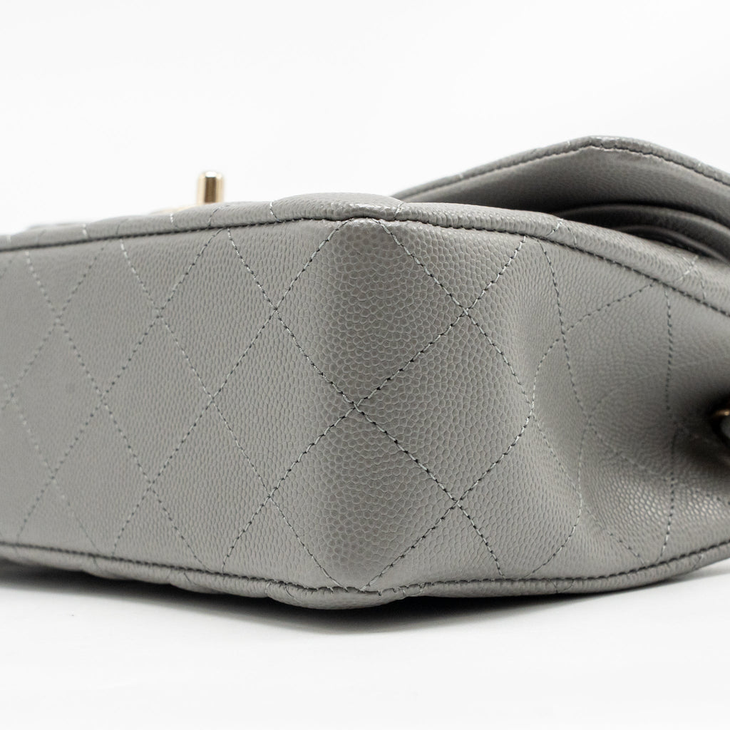 CHANEL SMALL CLASSIC DOUBLE FLAP BAG CAVIAR DARK GREY LGHW (MICROCHIP)