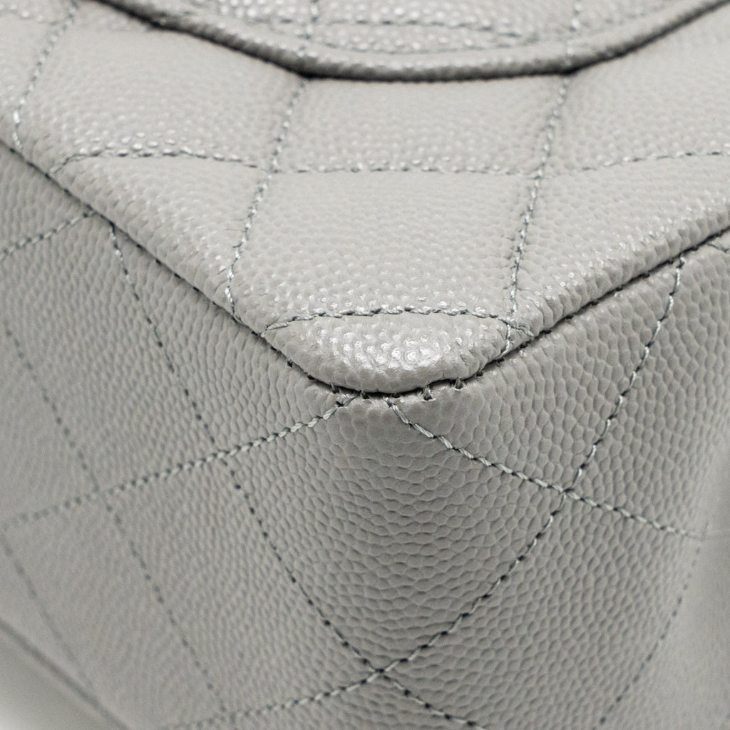 CHANEL SMALL CLASSIC DOUBLE FLAP BAG CAVIAR DARK GREY LGHW (MICROCHIP)