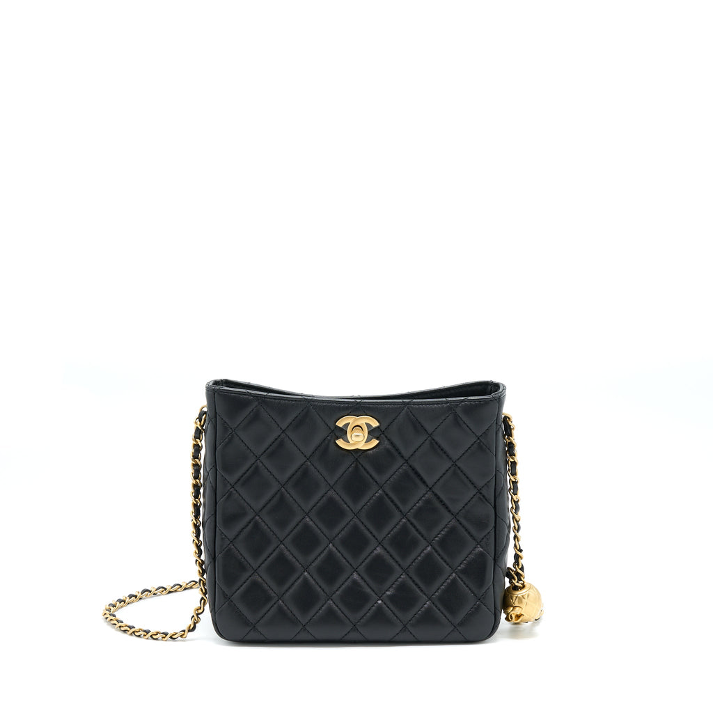 CHANEL 22B PEARL CRUSH HOBO BAG LAMBSKIN BLACK WITH GHW (MICROCHIP)