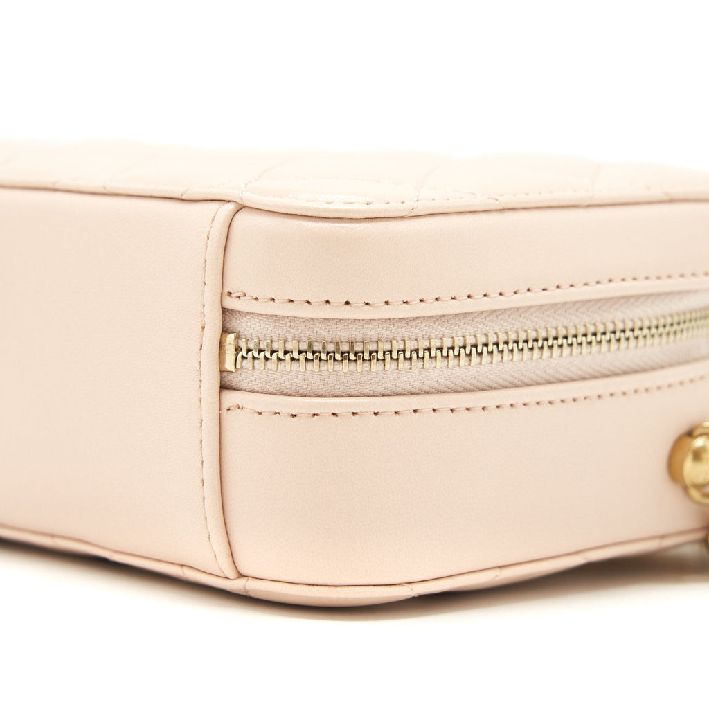 CHANEL PEARL CRUSH MINI CAMERA CASE WITH CHAIN LAMBSKIN LIGHT BEIGE GHW