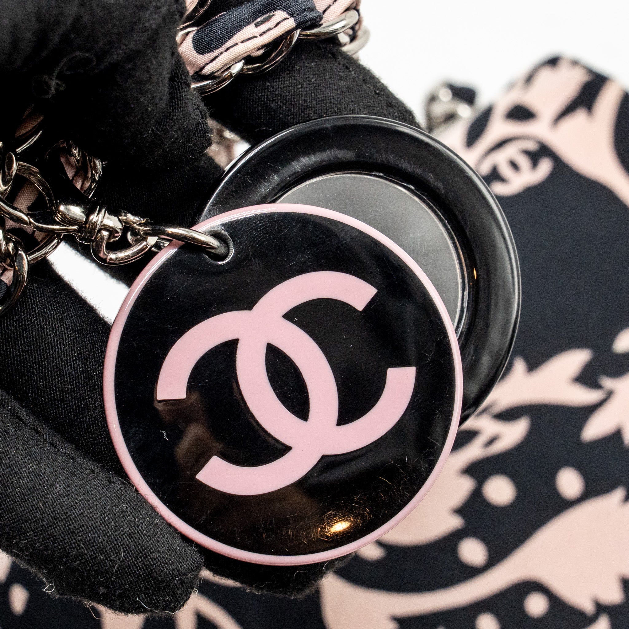 CHANEL MIRROR CHARM SINGLE FLAP BAG FABRIC BLACK/PINK SHW