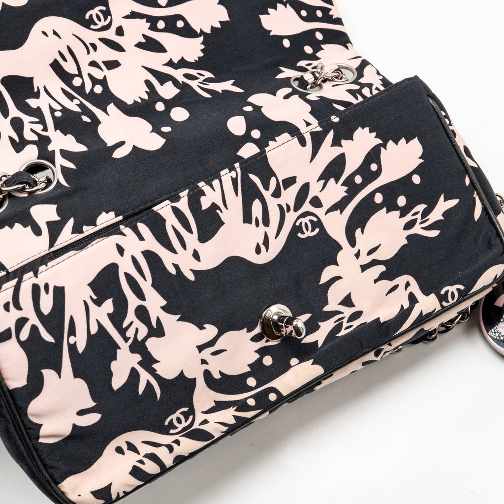CHANEL MIRROR CHARM SINGLE FLAP BAG FABRIC BLACK/PINK SHW