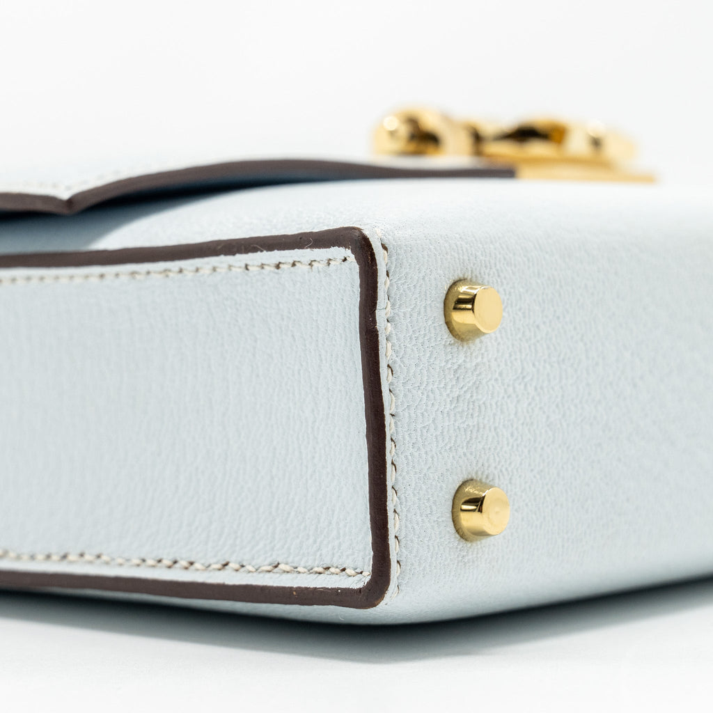 HERMES MINI VERROU CHEVRE MYSORE BLUE BRUME GHW
