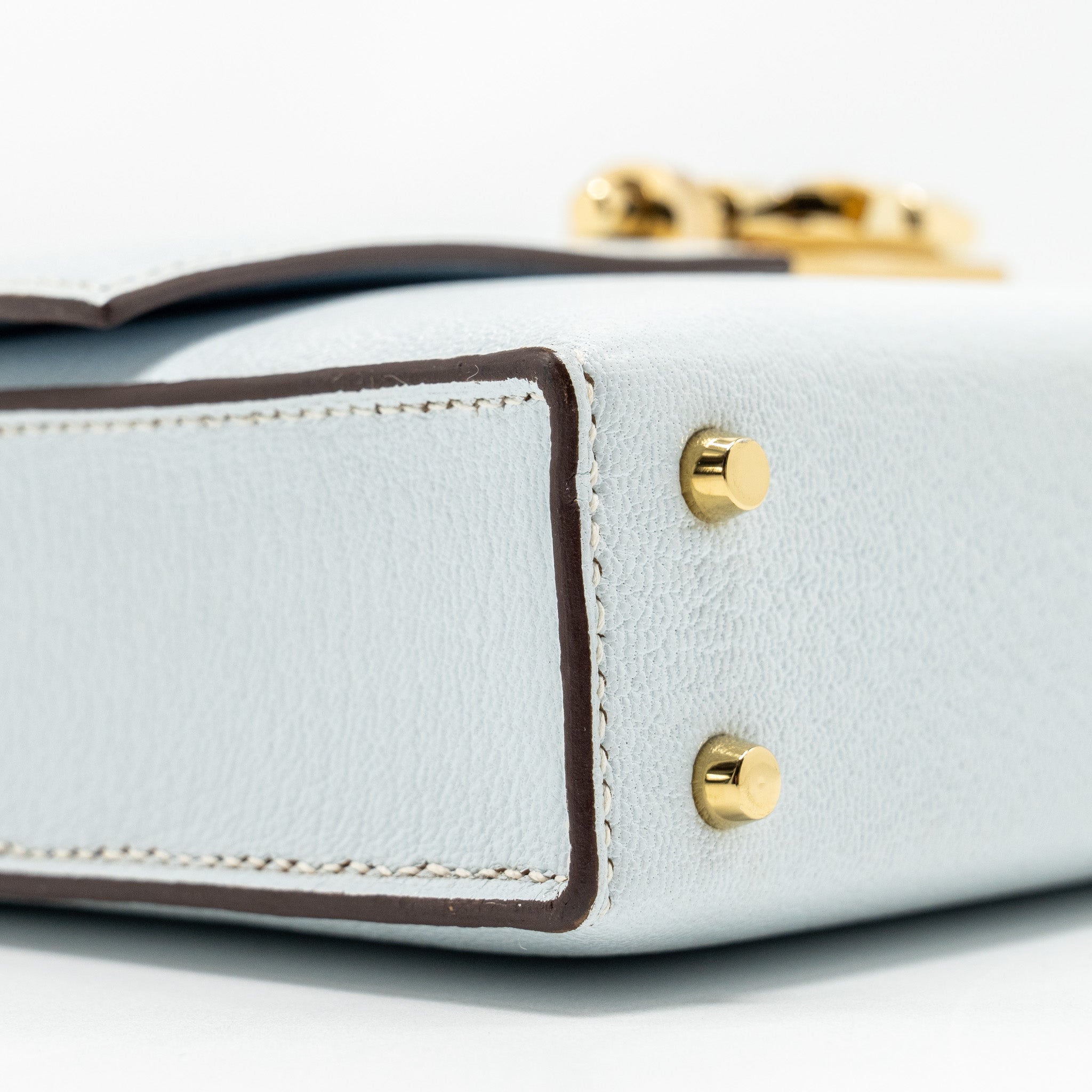 HERMES MINI VERROU CHEVRE MYSORE BLUE BRUME GHW