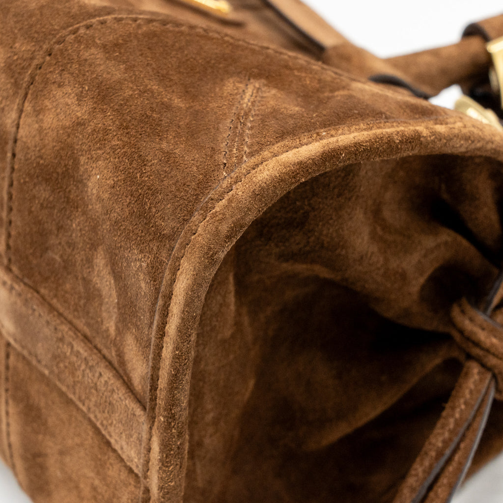 PRADA MEDIUM BONNIE HANDBAG SUEDE LEATHER BROWN GHW