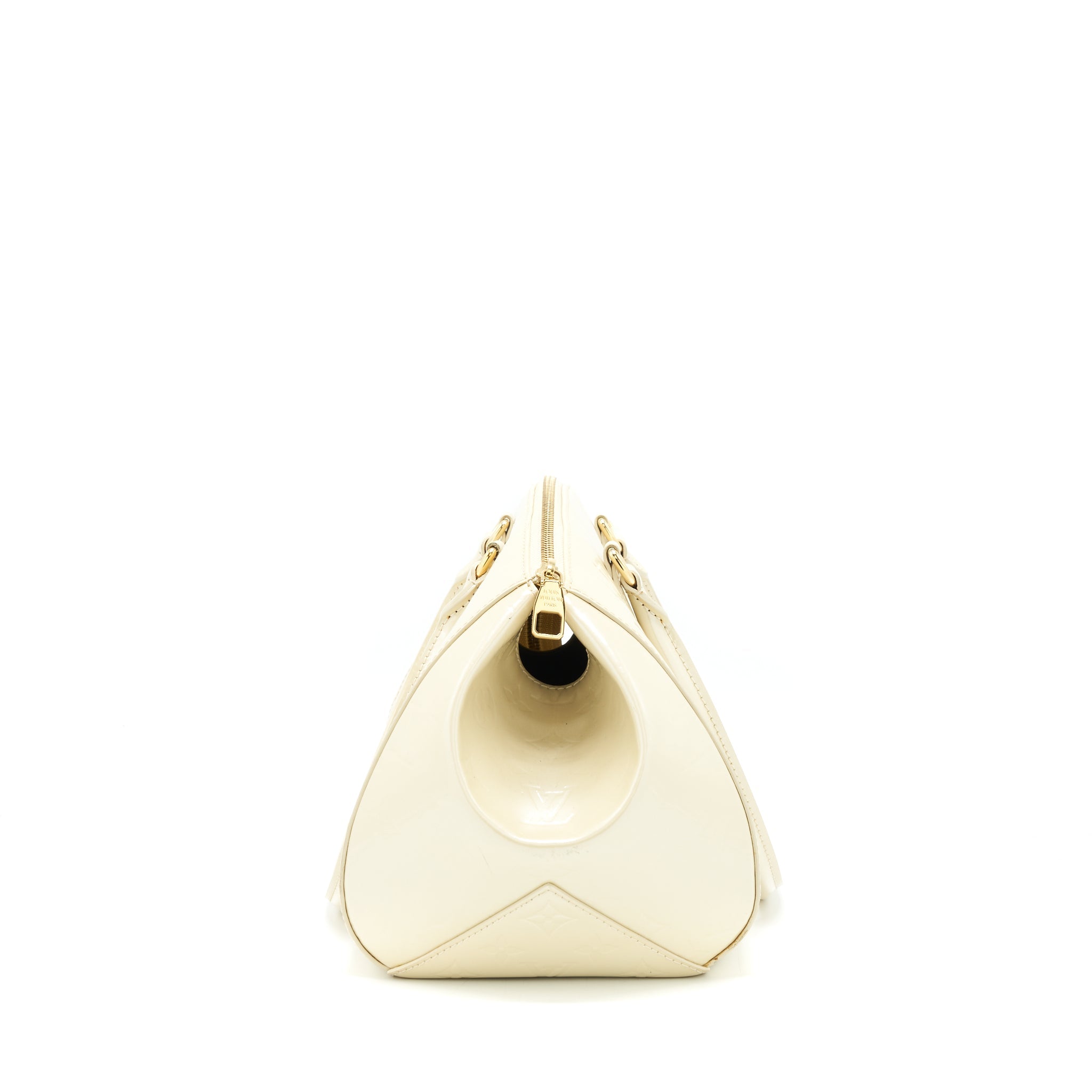 LOUIS VUITTON VINTAGE BOWLING TOTE SHOULDER BAG PATENT WHITE GHW