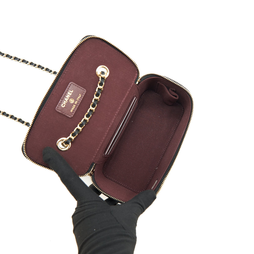 CHANEL CAVIAR LONG VANITY CASE WITH CHAIN CAVIAR BLACK LGHW