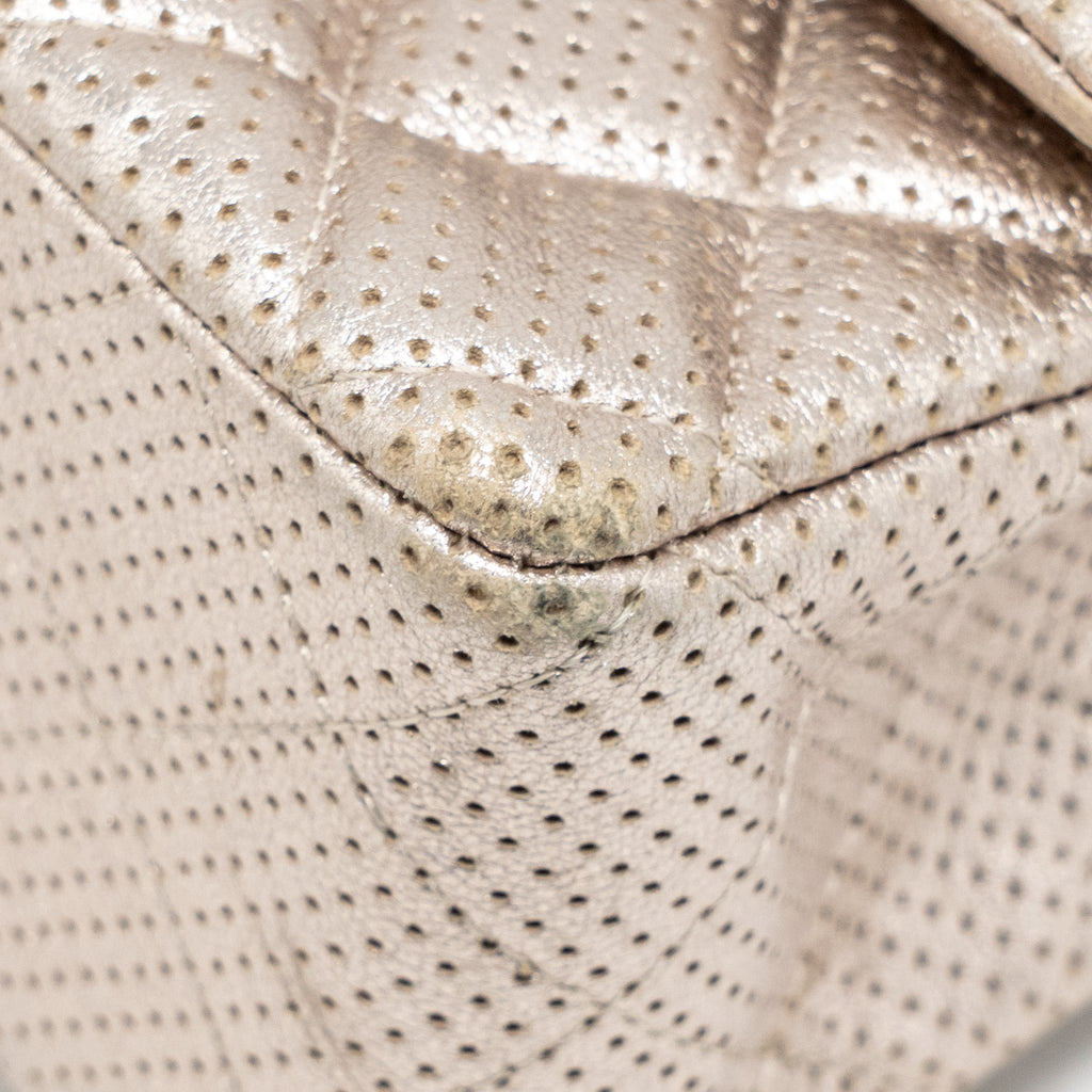 CHANEL MINI RECTANGULAR FLAP BAG PERFORATED METALLIC LAMBSKIN LIGHT GOLD LGHW