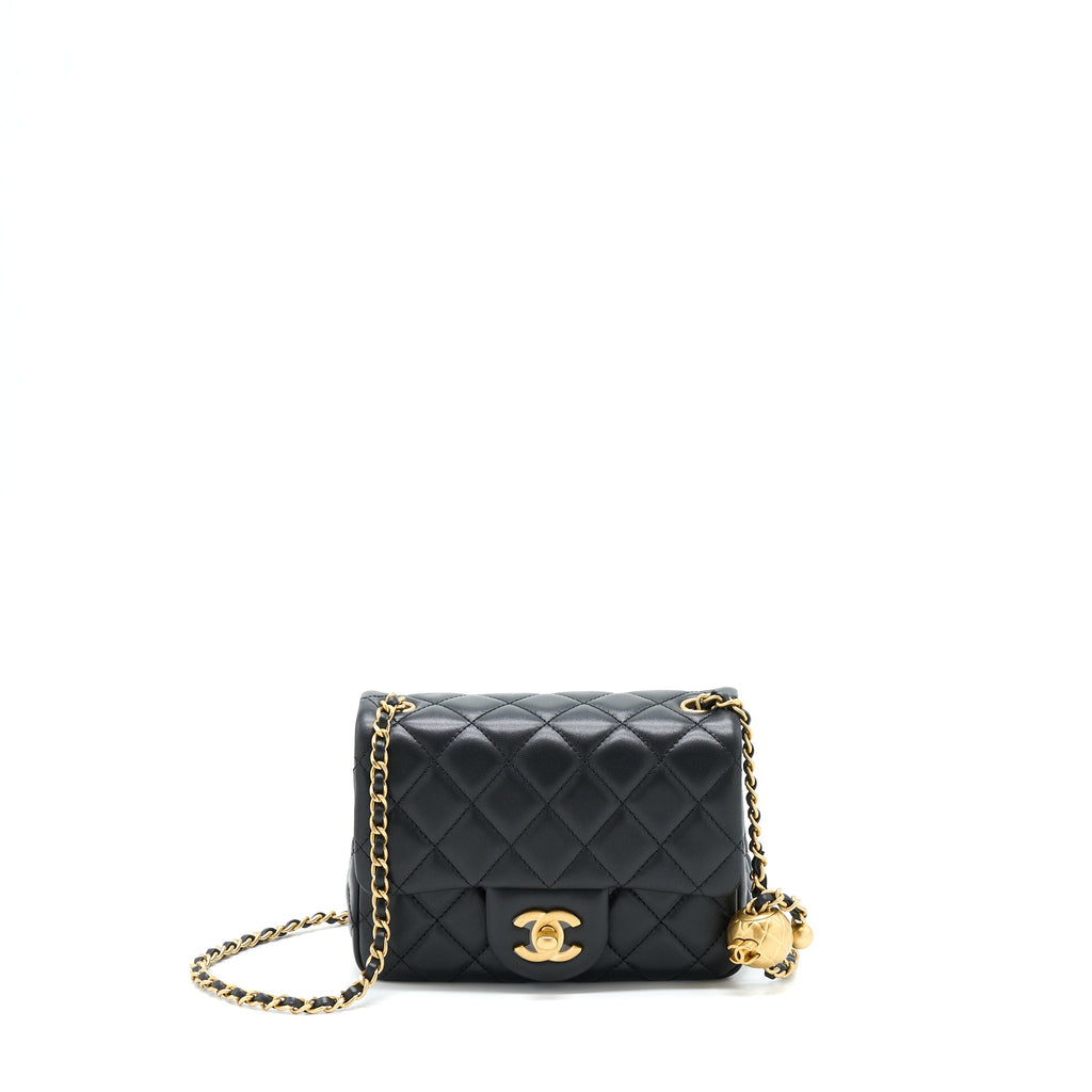 CHANEL PEARL CRUSH MINI SQUARE FLAP BAG LAMBSKIN BLACK GHW (MICROCHIP)