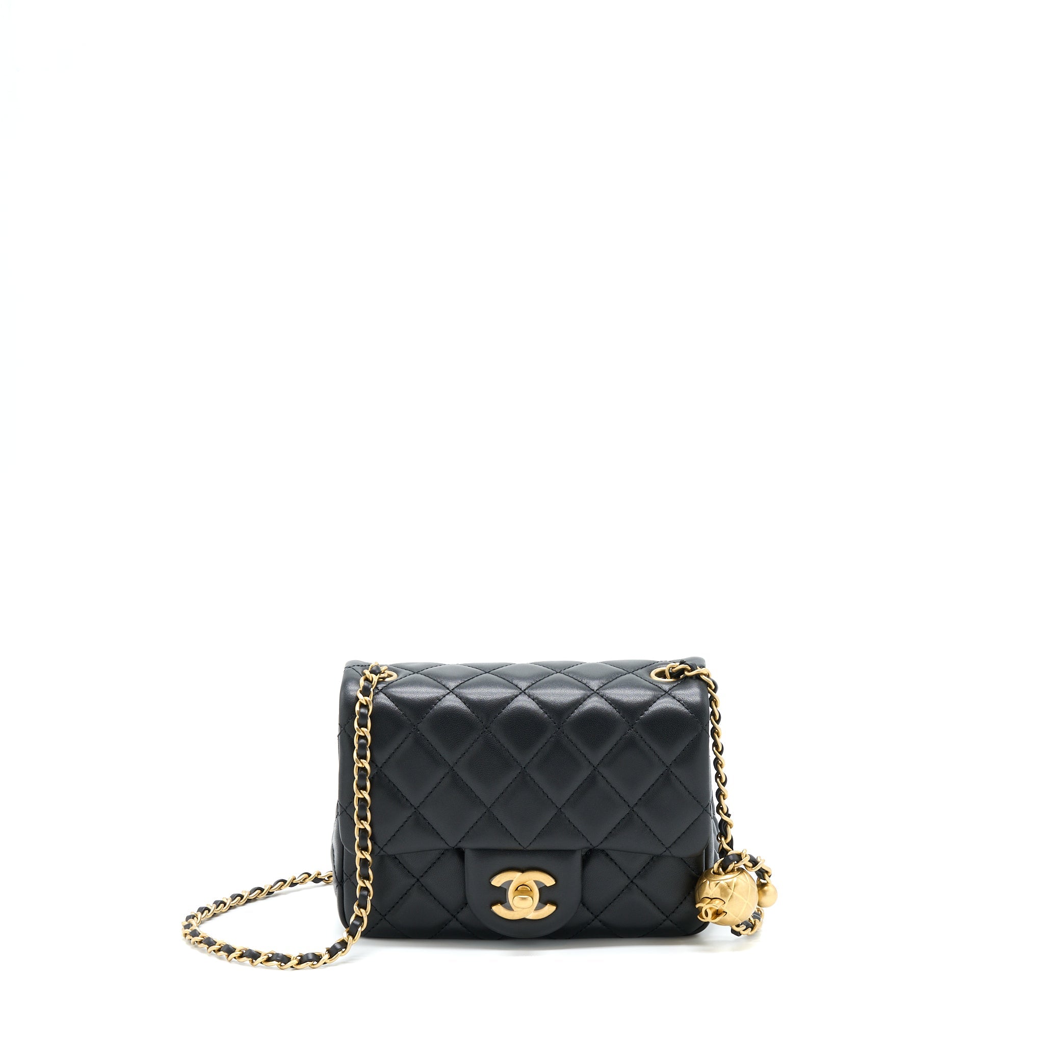CHANEL PEARL CRUSH MINI SQUARE FLAP BAG LAMBSKIN BLACK GHW (MICROCHIP)