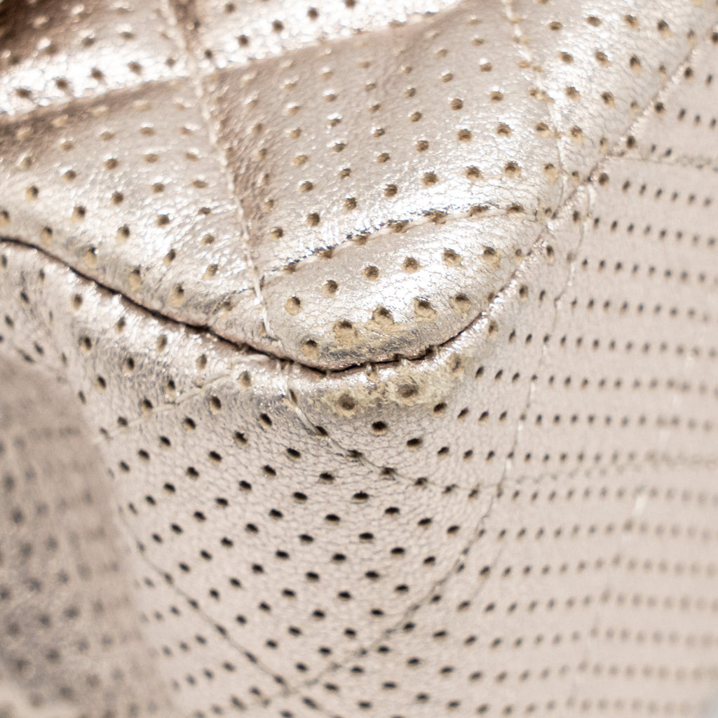 CHANEL MINI RECTANGULAR FLAP BAG PERFORATED METALLIC LAMBSKIN LIGHT GOLD LGHW