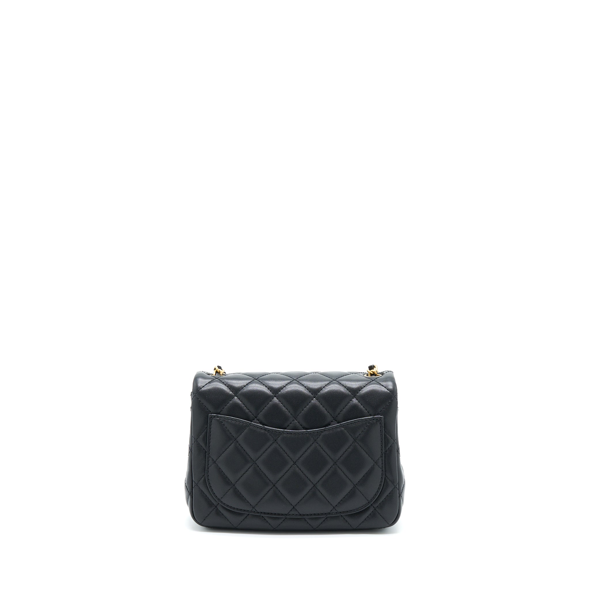 CHANEL PEARL CRUSH MINI SQUARE FLAP BAG LAMBSKIN BLACK GHW (MICROCHIP)
