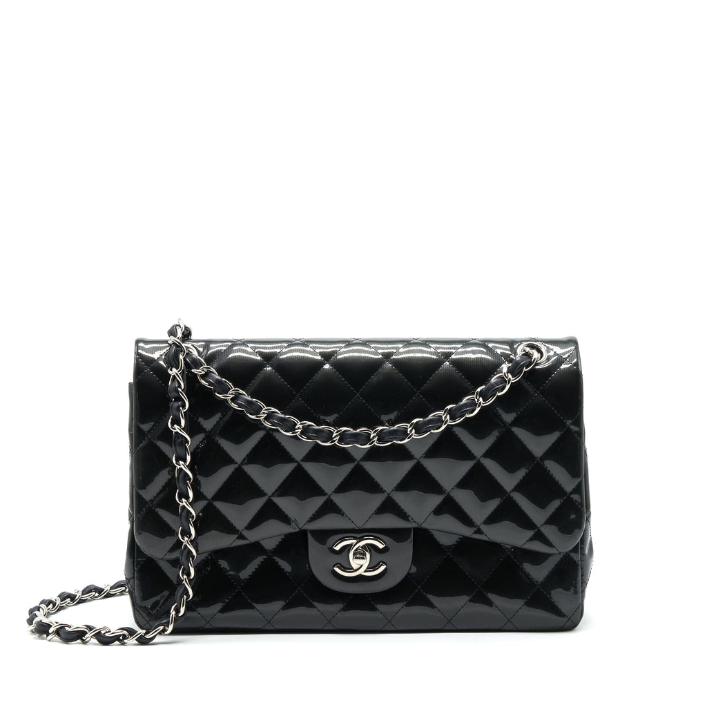 CHANEL CLASSIC FLAP BAG JUMBO PATENT BLACK SHW