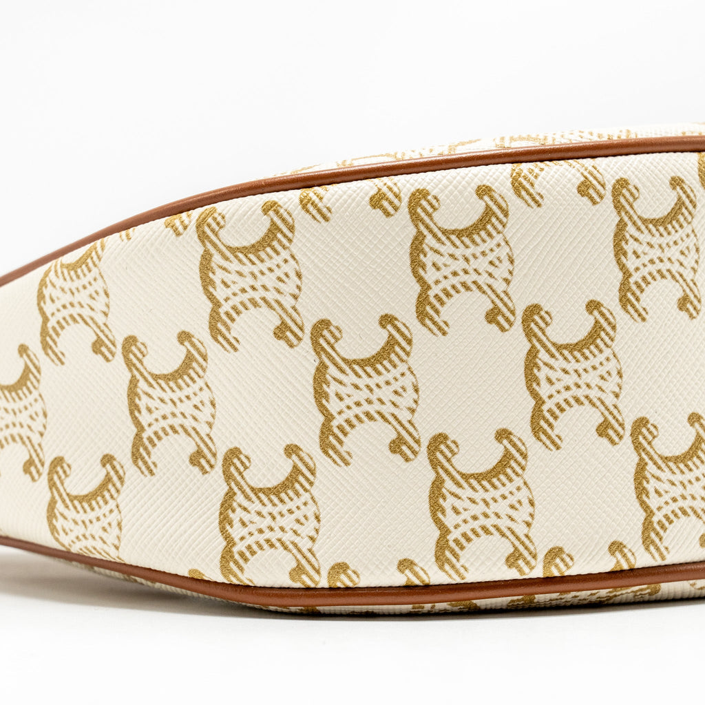 CELINE MEDUIM AVA BAG TRIOMPHE CANVAS/CALFSKIN WHITE/BROWN GHW