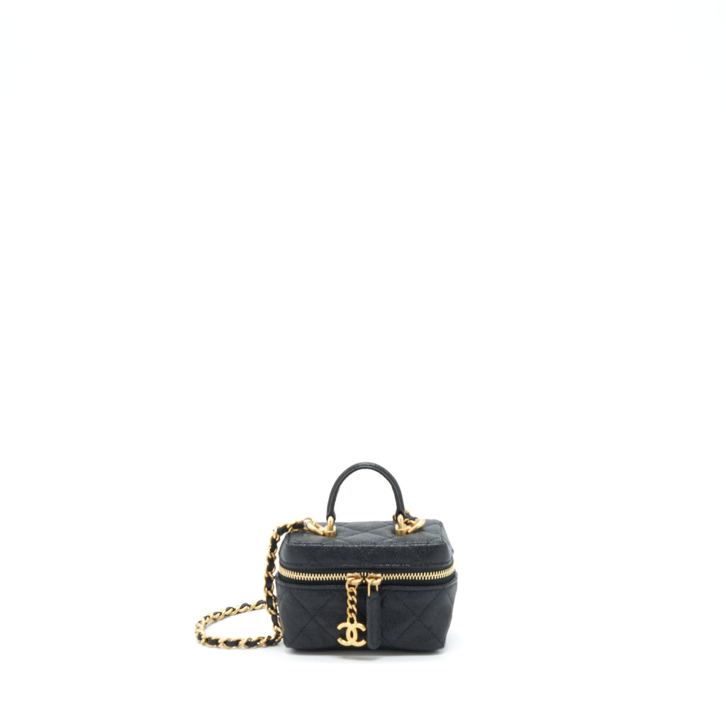 CHANEL TOP HANDLE MINI VANITY WITH CHAIN GRAINED CALFSKIN BLACK WITH GHW