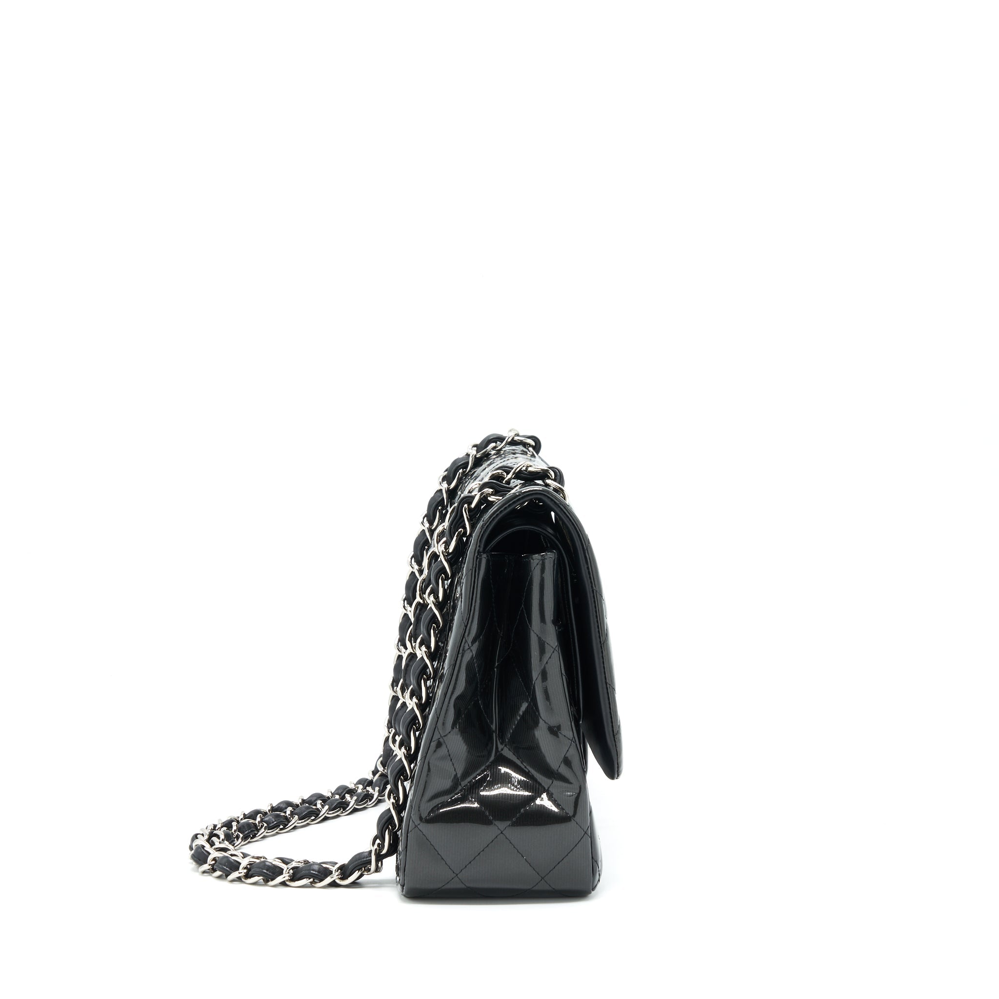 CHANEL CLASSIC FLAP BAG JUMBO PATENT BLACK SHW