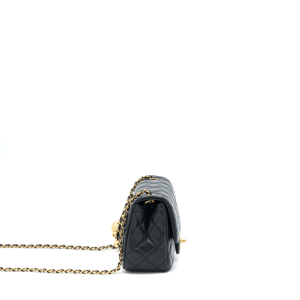 CHANEL PEARL CRUSH MINI SQUARE FLAP BAG LAMBSKIN BLACK GHW (MICROCHIP)