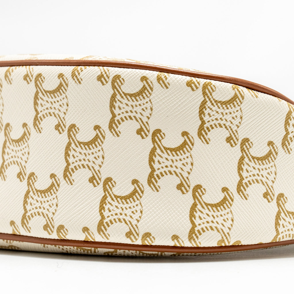 CELINE MEDUIM AVA BAG TRIOMPHE CANVAS/CALFSKIN WHITE/BROWN GHW