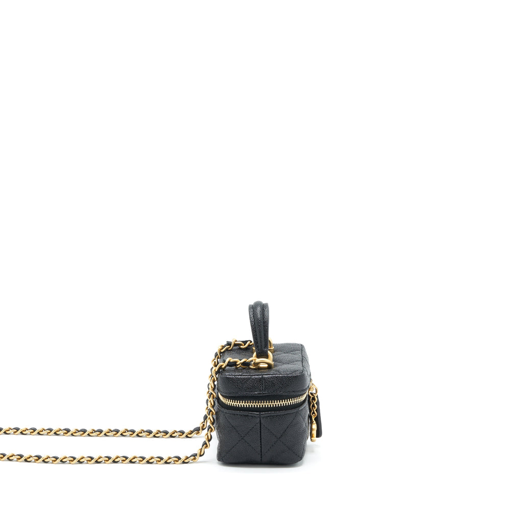 CHANEL TOP HANDLE MINI VANITY WITH CHAIN GRAINED CALFSKIN BLACK WITH GHW