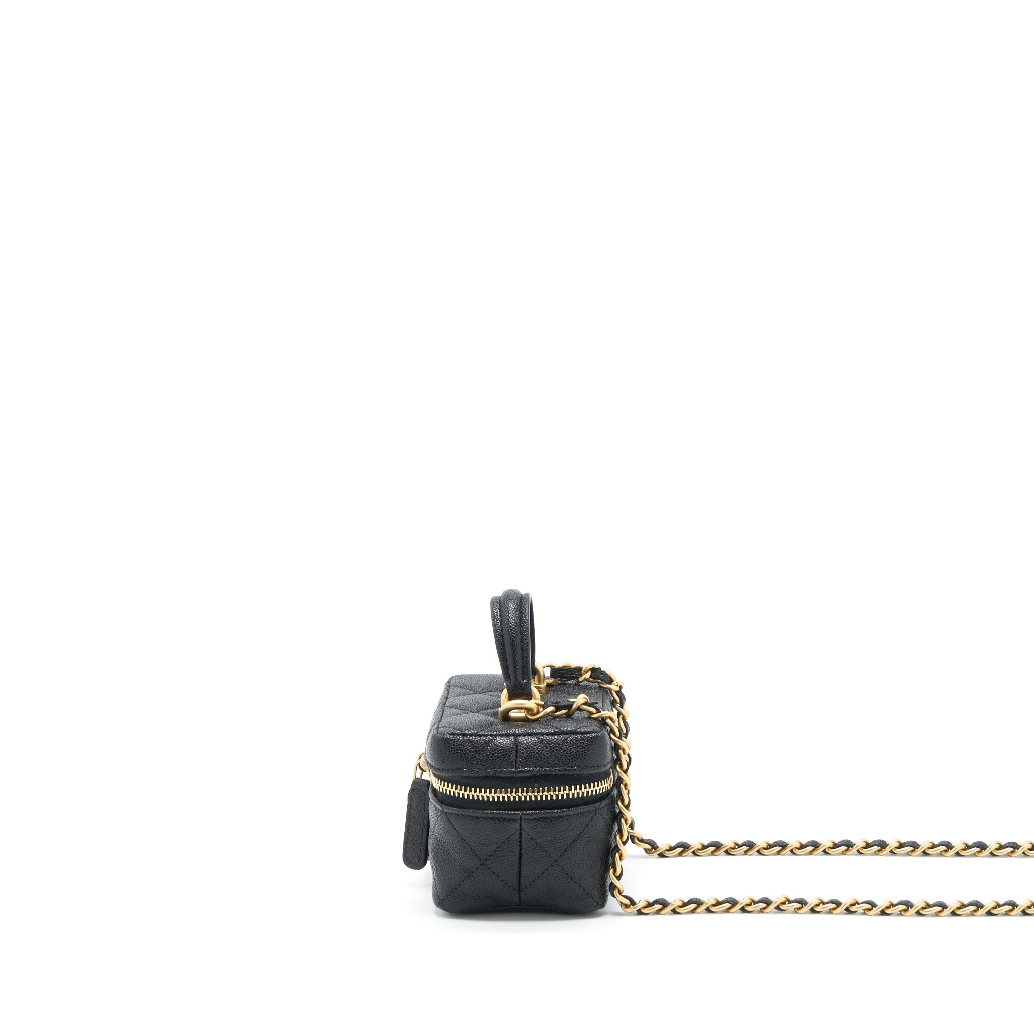 CHANEL TOP HANDLE MINI VANITY WITH CHAIN GRAINED CALFSKIN BLACK WITH GHW