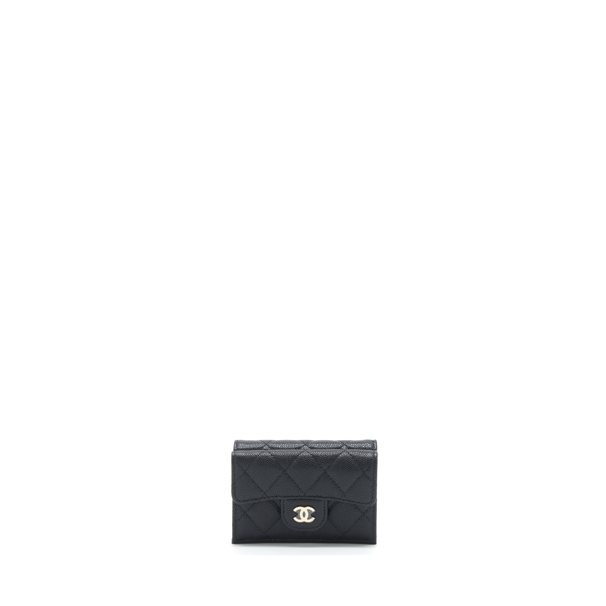 CHANEL SMALL COMPACT WALLET CAVIAR BLACK LGHW