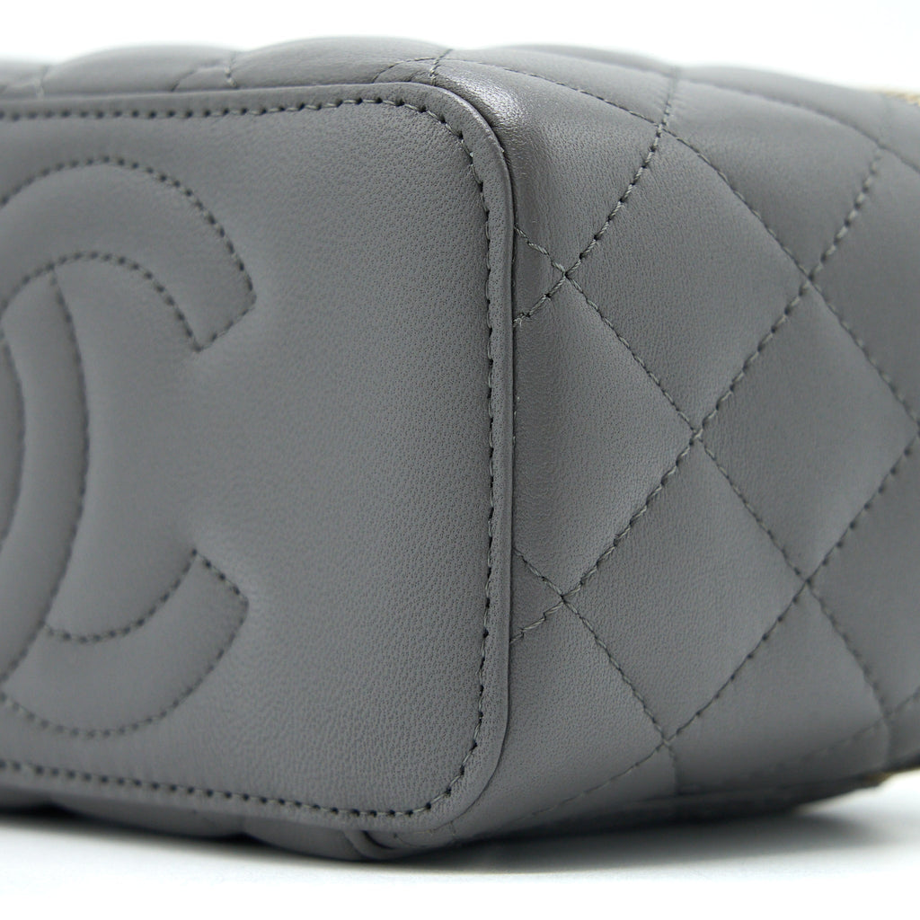 CHANEL TOP HANDLE LONG VANITY WITH CHAIN LAMBSKIN GREY LGHW (MICROCHIP)