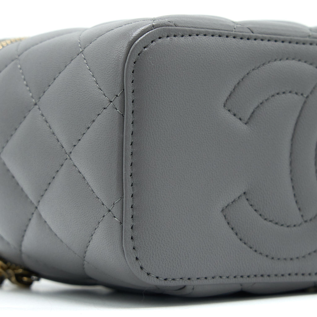CHANEL TOP HANDLE LONG VANITY WITH CHAIN LAMBSKIN GREY LGHW (MICROCHIP)
