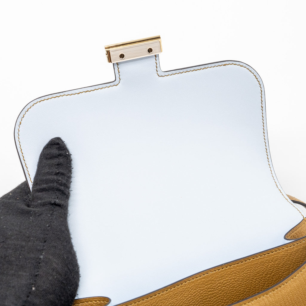 HERMES MINI CONSTANCE CHÈVRE MYSORE KRAFT/BLEU BRUME RGHW