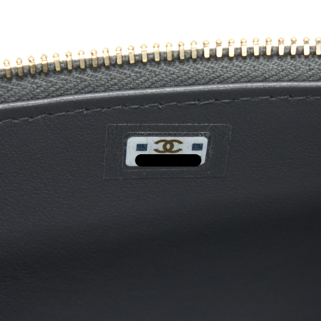 CHANEL TOP HANDLE LONG VANITY WITH CHAIN LAMBSKIN GREY LGHW (MICROCHIP)