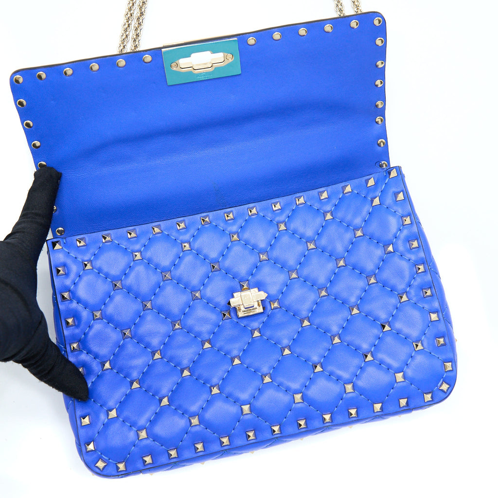 VALENTINO GARAVANI MEDIUM ROCKSTUD SPIKE SHOULDER BAG BLUE