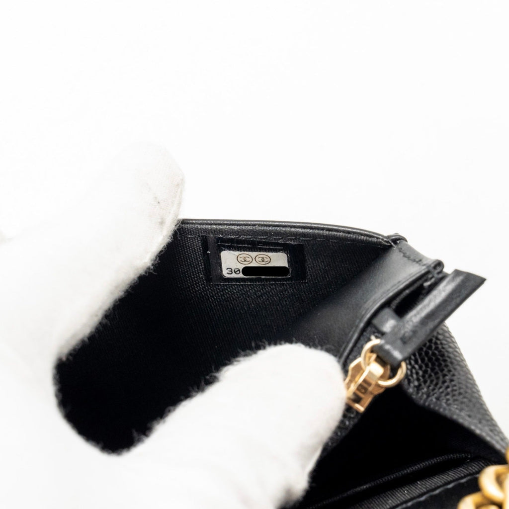 CHANEL BOY WALLET ON CHAIN CAVIAR BLACK GHW