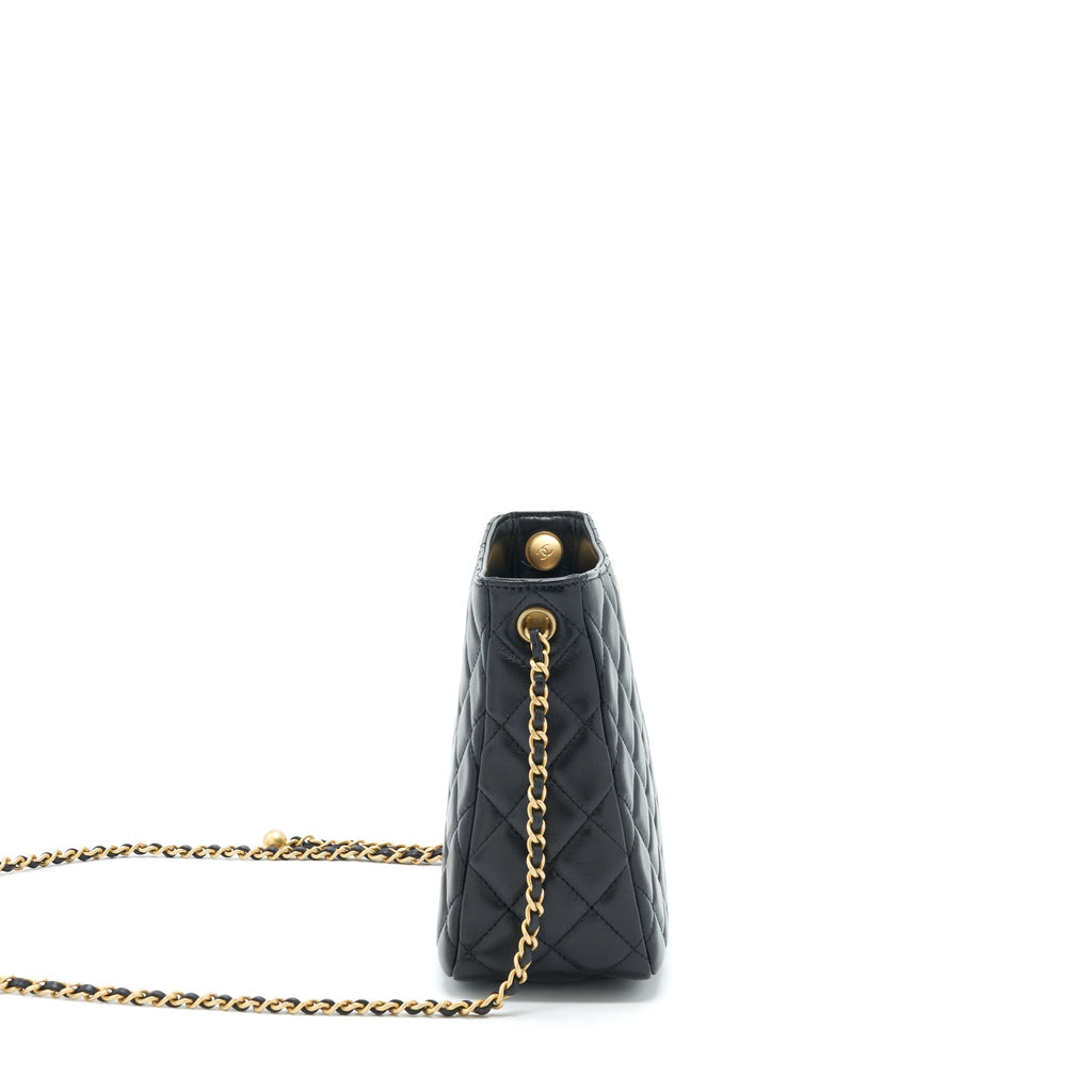 CHANEL 22S PEARL CRUSH HOBO BAG LAMBSKIN BLACK GHW