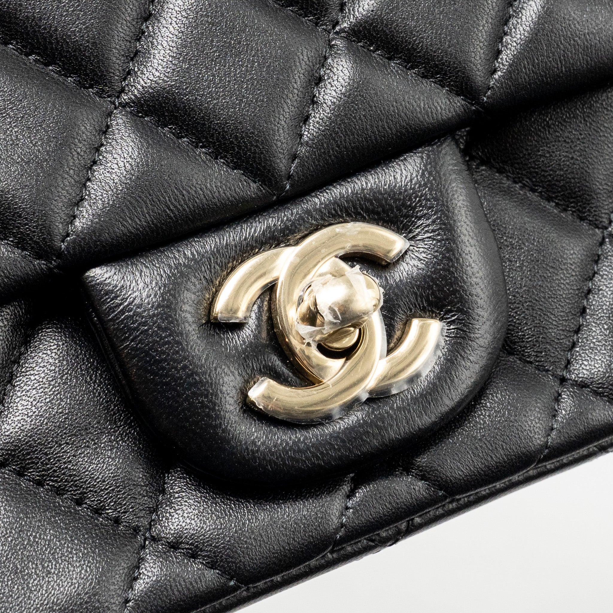 CHANEL CLASSIC MINI SQUARE FLAP BAG LAMBSKIN BLACK LGHW (MICROCHIP)