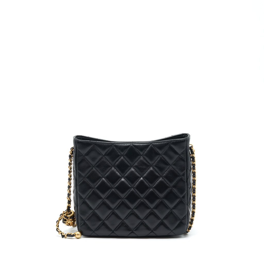 CHANEL 22S PEARL CRUSH HOBO BAG LAMBSKIN BLACK GHW