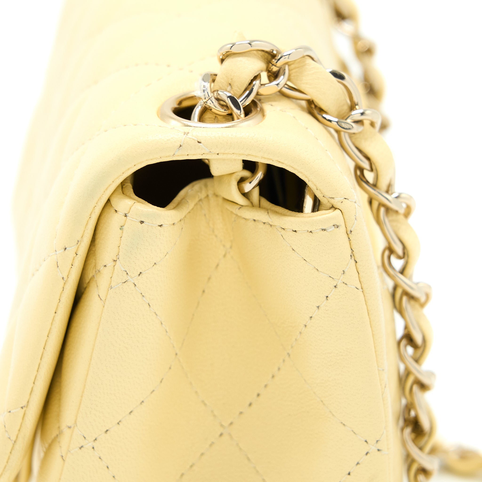 CHANEL MINI SQUARE FLAP BAG LAMBSKIN LIGHT YELLOW LGHW