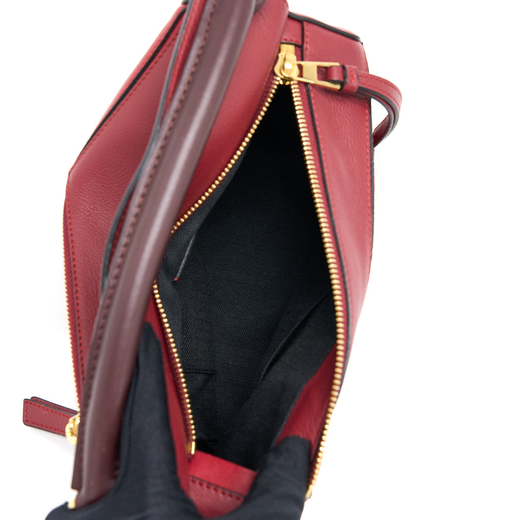 LOEWE SMALL PUZZLE BAG CALFSKIN COLOURBLOCK RED GHW
