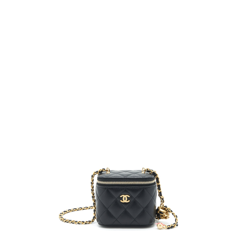 CHANEL 22S PEARL CRUSH MINI VANITY WITH CHAIN LAMBSKIN BLACK WITH GHW