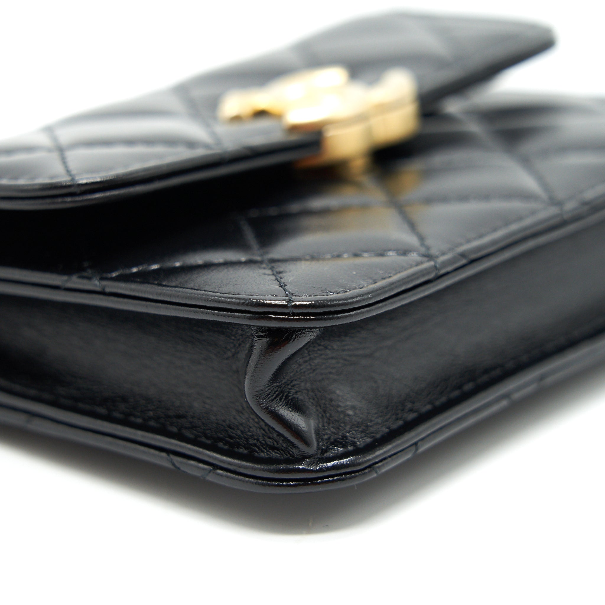 CHANEL 21A FLAP COIN PURSE WITH CHAIN CALFSKIN BLACK GHW