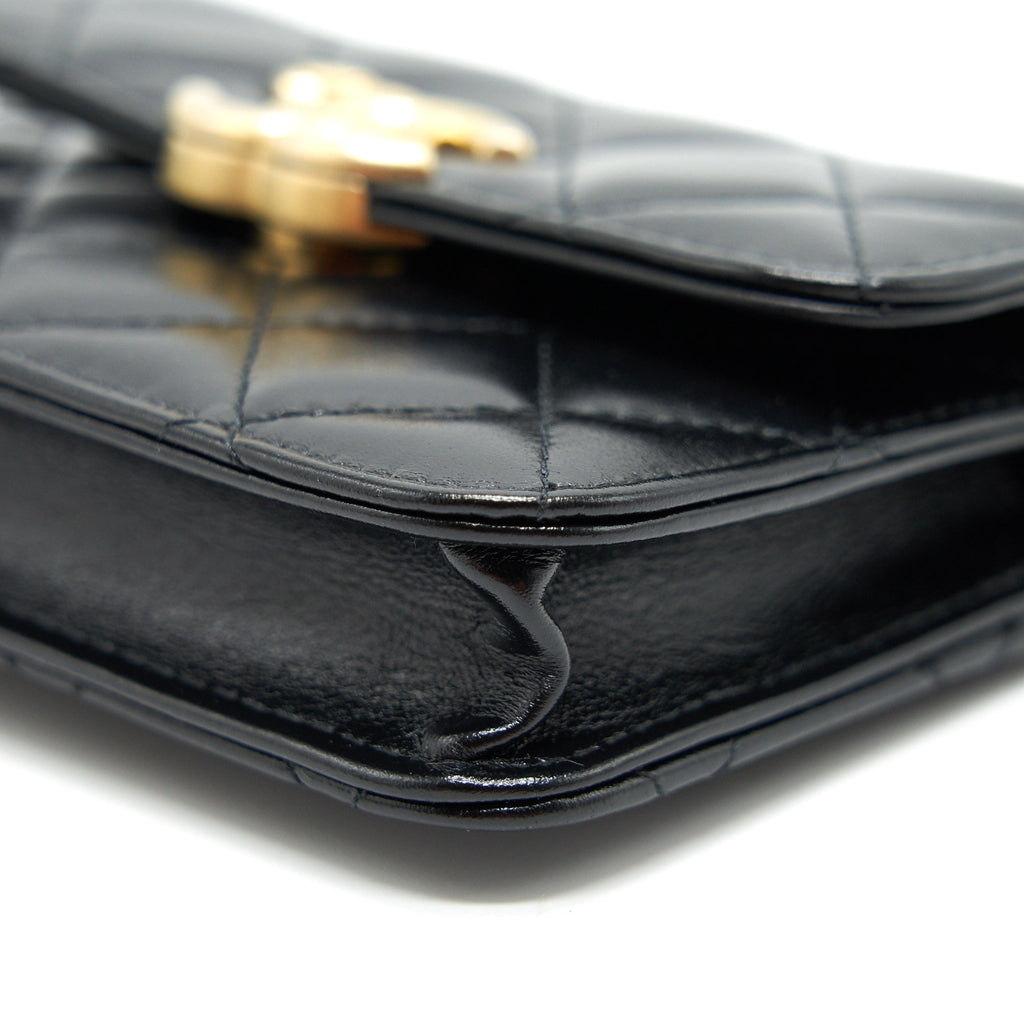 CHANEL 21A FLAP COIN PURSE WITH CHAIN CALFSKIN BLACK GHW