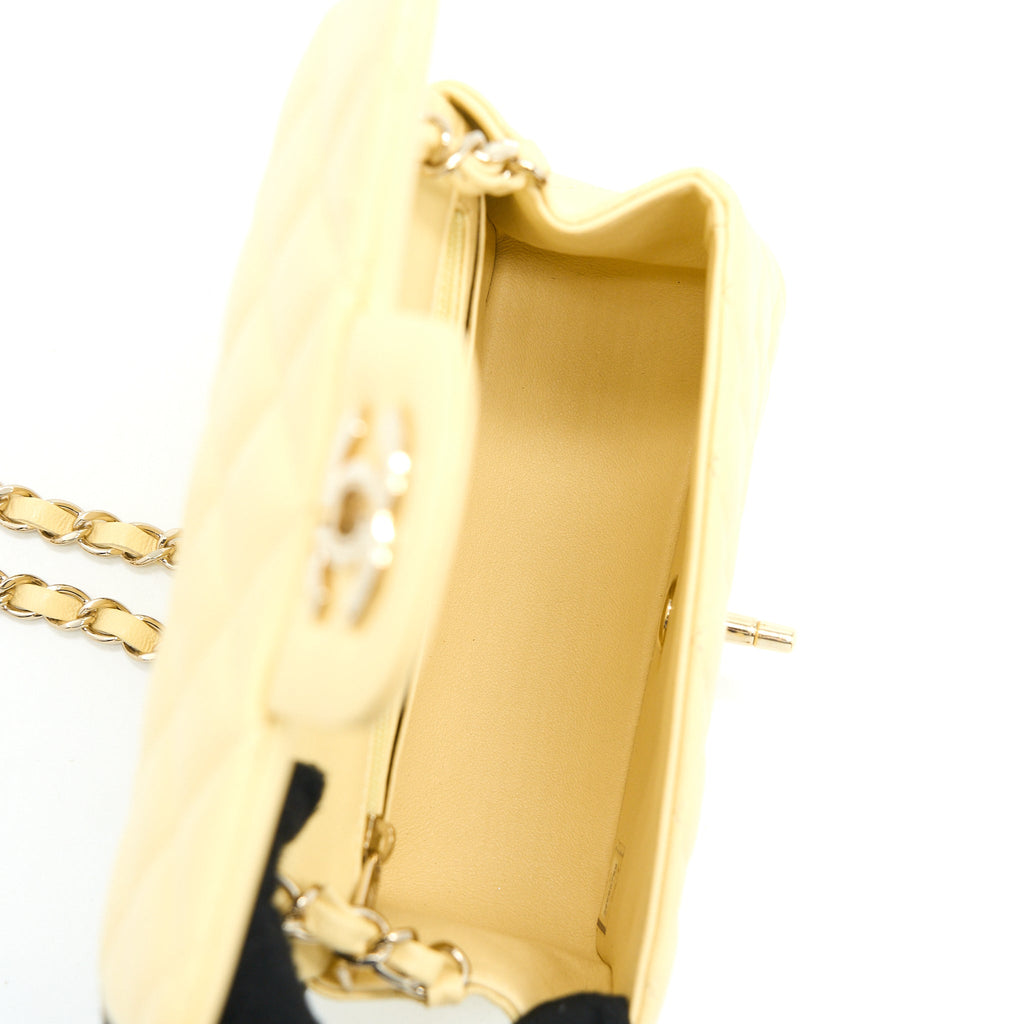 CHANEL MINI SQUARE FLAP BAG LAMBSKIN LIGHT YELLOW LGHW