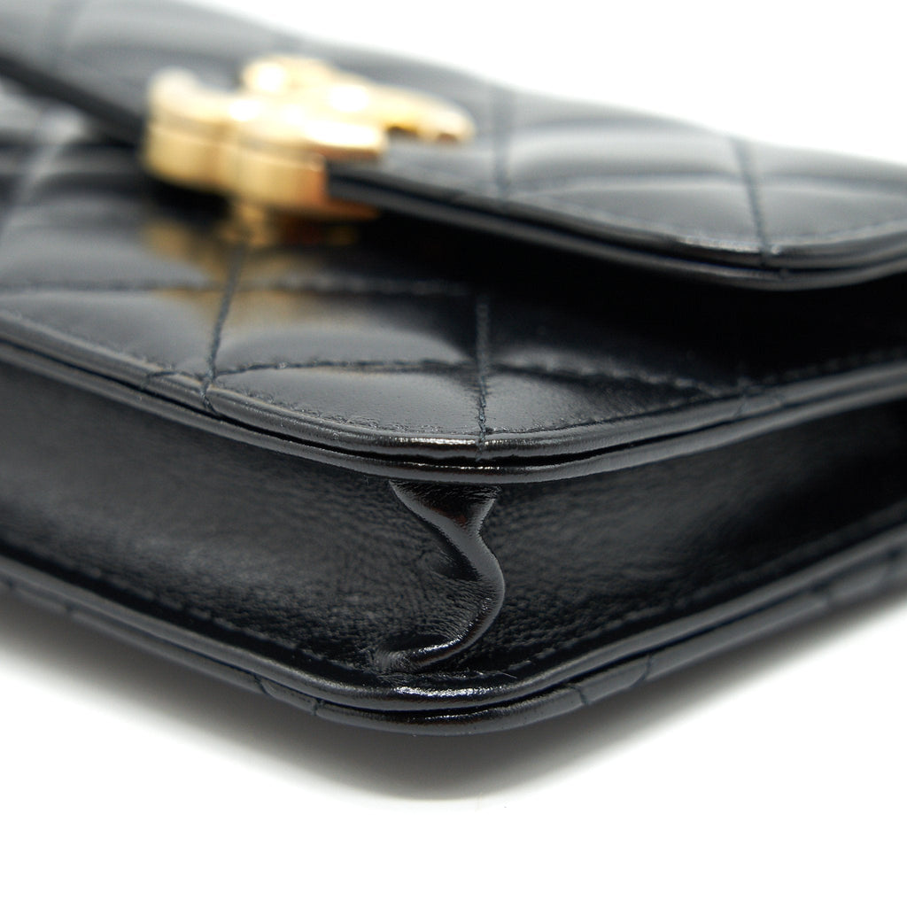 CHANEL 21A FLAP COIN PURSE WITH CHAIN BLACK WITH GHW CALFSKIN