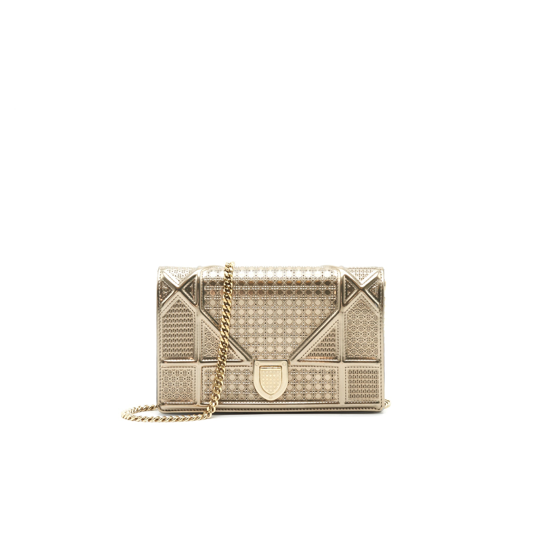 DIOR DIORAMA WALLET ON CHAIN METALLIC GOLD WITH GHW