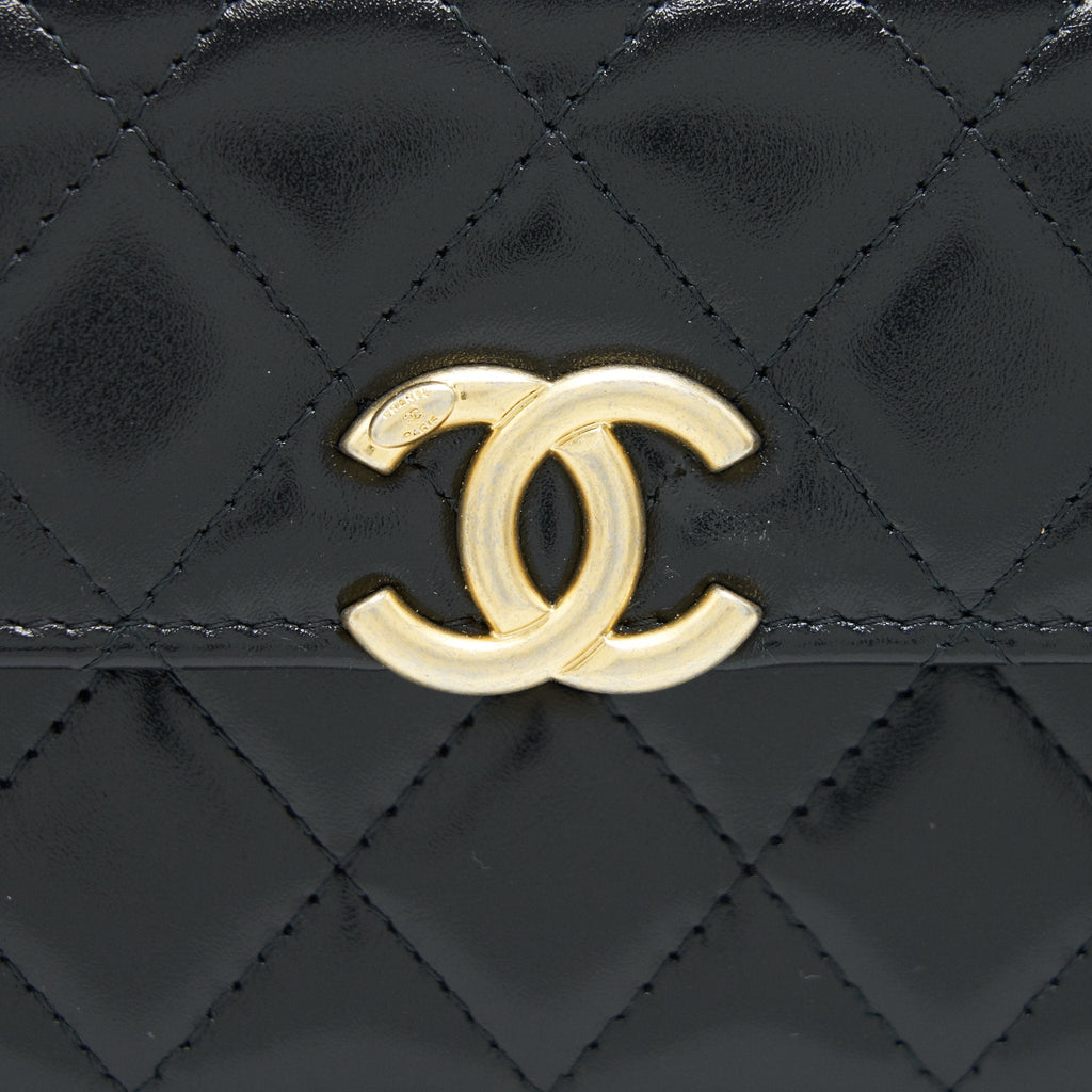 CHANEL 21A FLAP COIN PURSE WITH CHAIN BLACK WITH GHW CALFSKIN