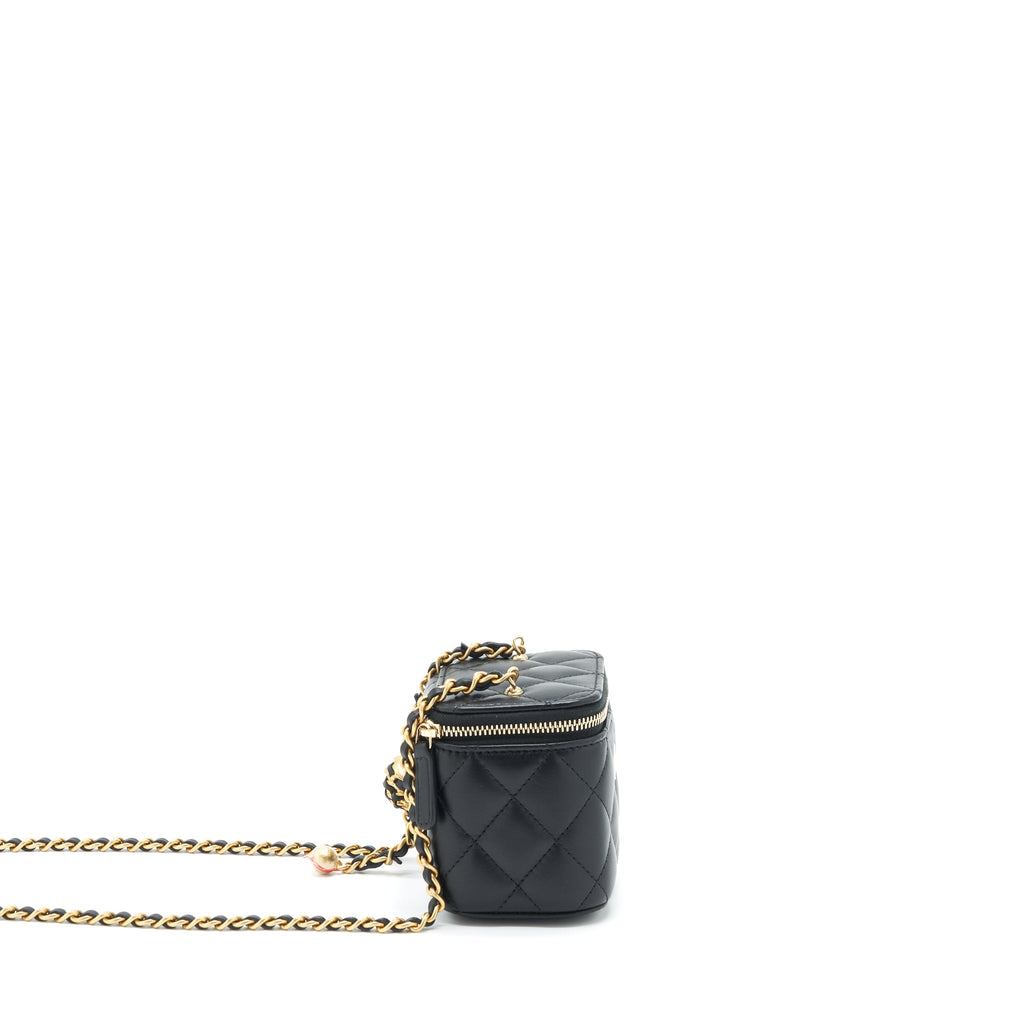 CHANEL 22S PEARL CRUSH MINI VANITY WITH CHAIN LAMBSKIN BLACK WITH GHW