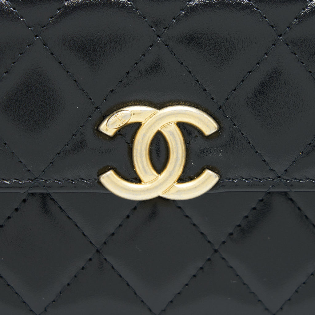 CHANEL 21A FLAP COIN PURSE WITH CHAIN CALFSKIN BLACK GHW