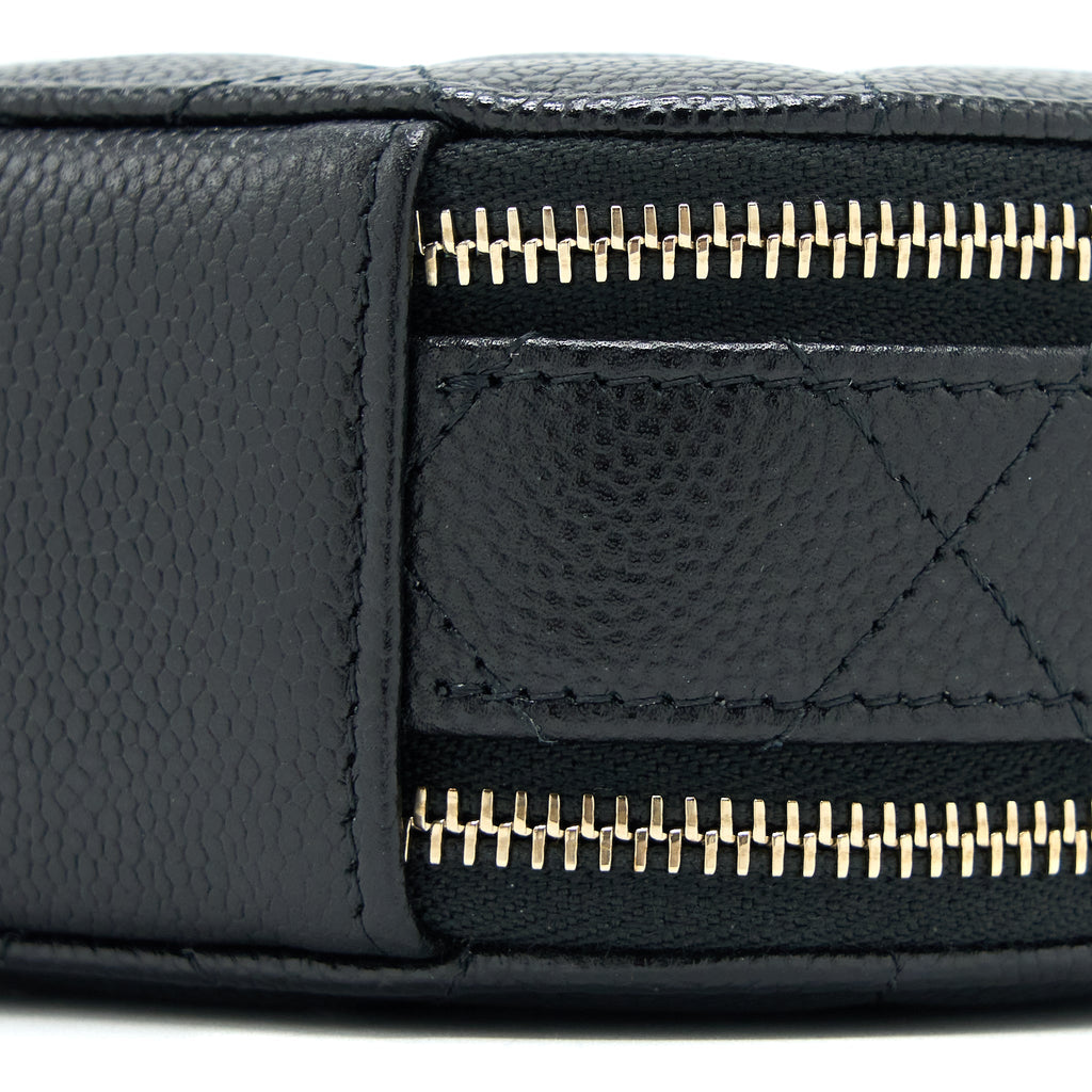 CHANEL MINI TOP HANDLE ROUND VANITY CASE WITH CHAIN CAVIAR BLACK LGHW