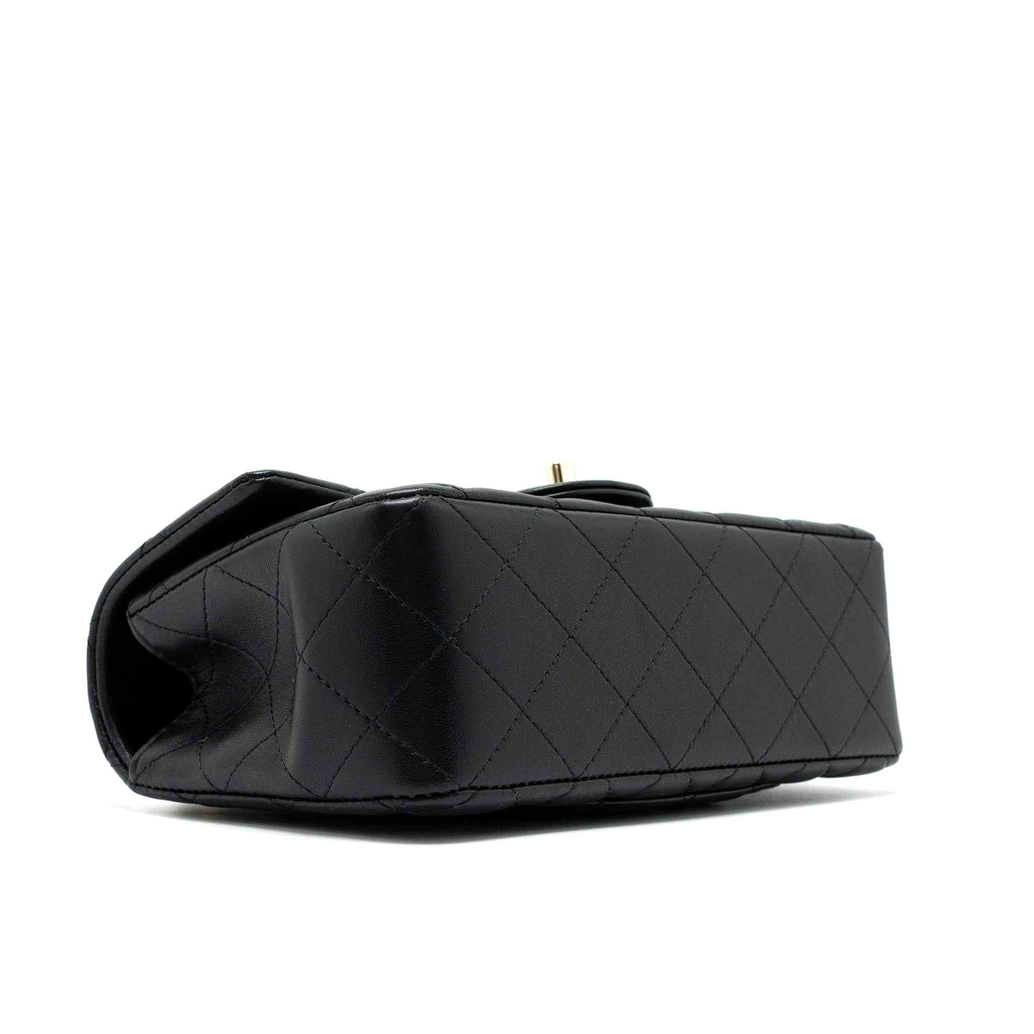 CHANEL TOP HANDLE MINI RECTANGULAR FLAP BAG LAMBSKIN BLACK LGHW (MICROCHIP )