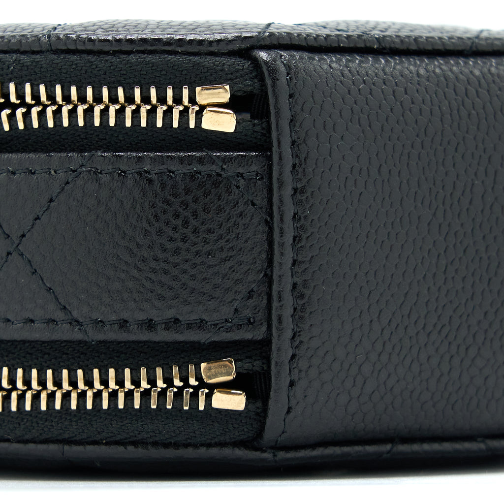 CHANEL MINI TOP HANDLE ROUND VANITY CASE WITH CHAIN CAVIAR BLACK LGHW